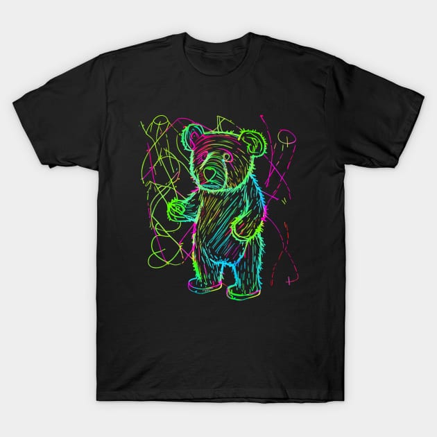 80s 90s Neon Bear Dancing Party T-Shirt by Tellingmoon